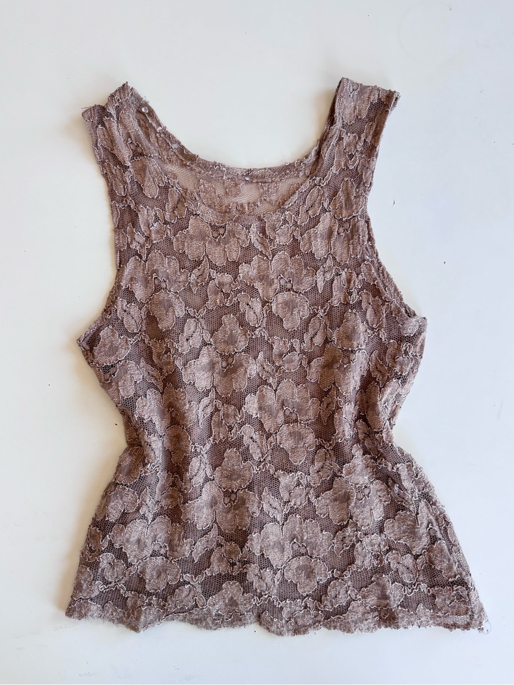 Vintage Y2K Cacique Floral Lace Mesh Tank Top Sheer Sleeveless Stretch Size S - Picture 3 of 10